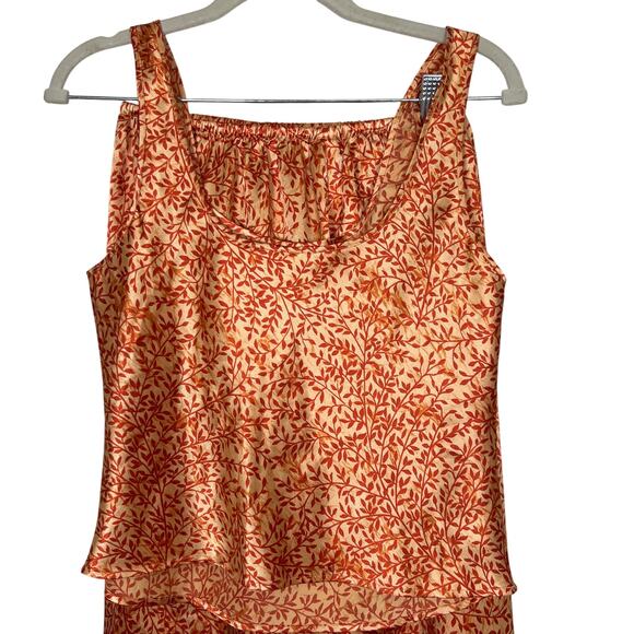Victorias Secret PJ Set S Tank Top Pants Satin Orange Leaf Vine Pajamas Womens - Picture 2 of 10